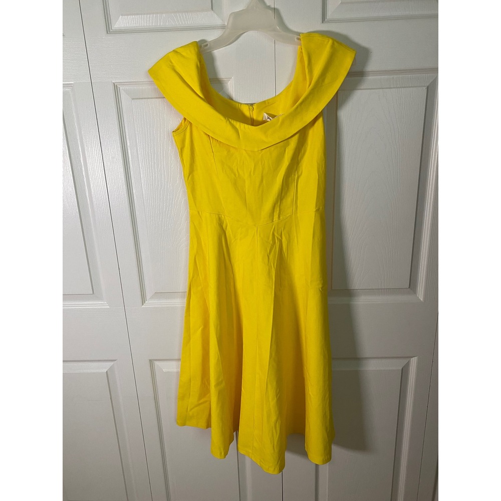 MUXXN Yellow Off The Shoulder Retro Vintage 1950s Style Midi Swing Dress XL NEW